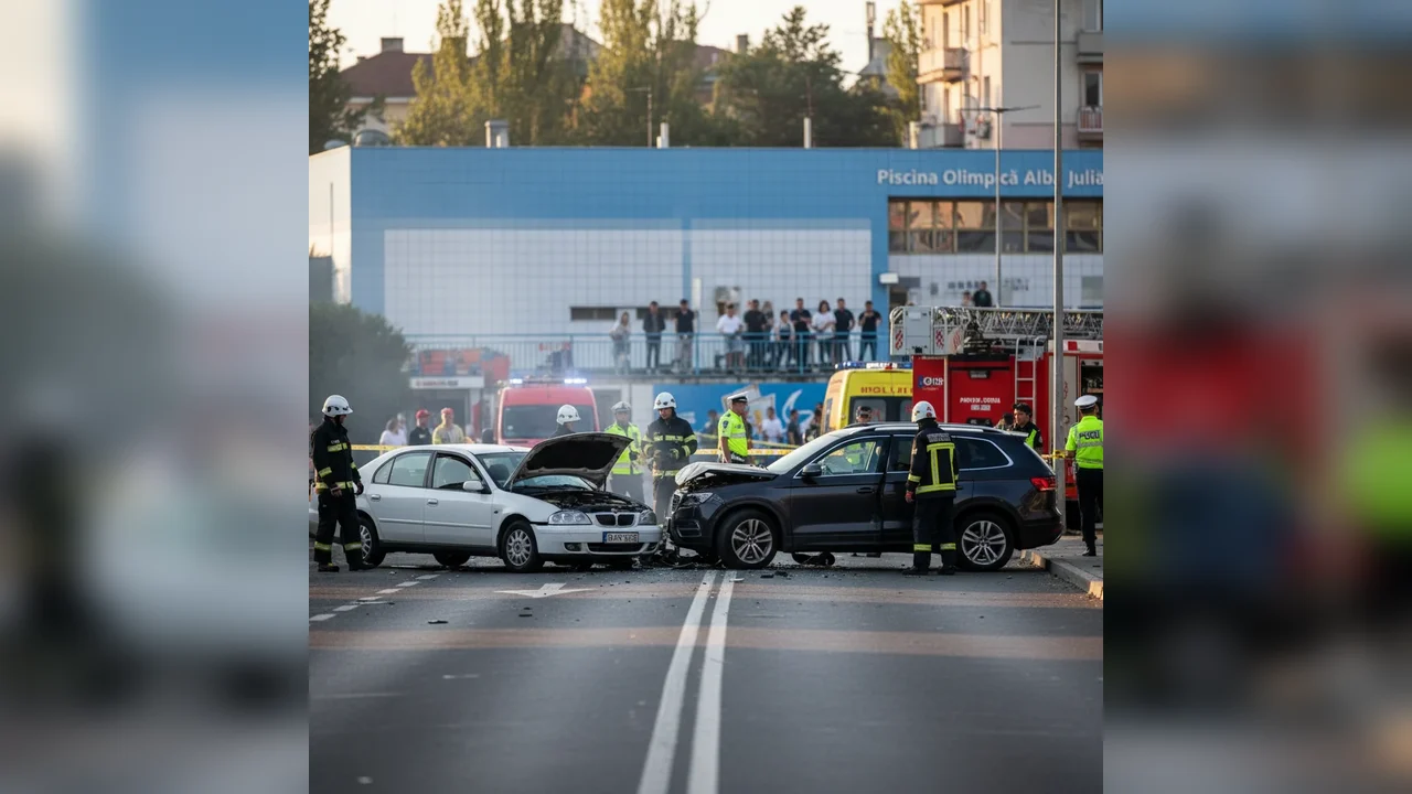 Accident cu două mașini în zona bazinului din Alba Iulia – Intervin pompierii