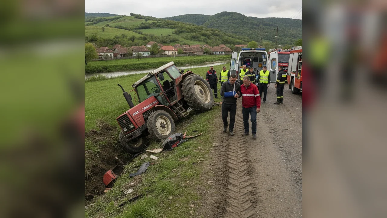 Accident cu tractor răsturnat în Tăuni, un rănit