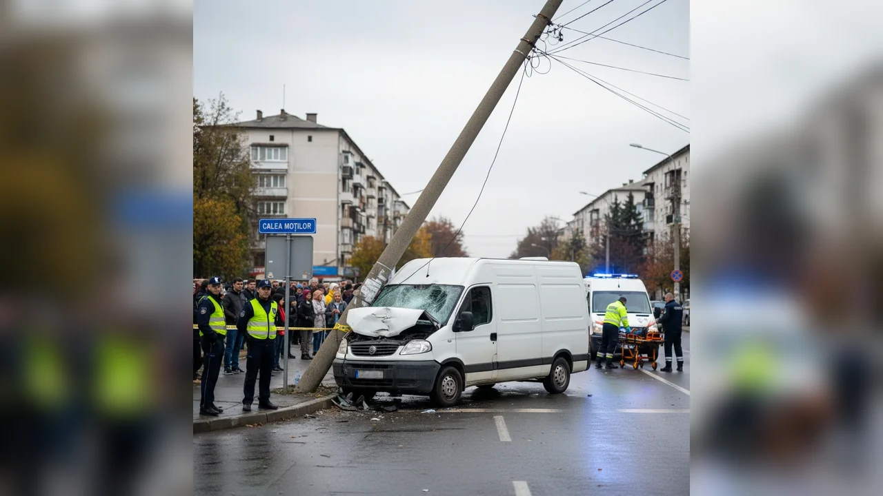 Accident grav în Alba Iulia: Autoutilitară lovită de stâlp