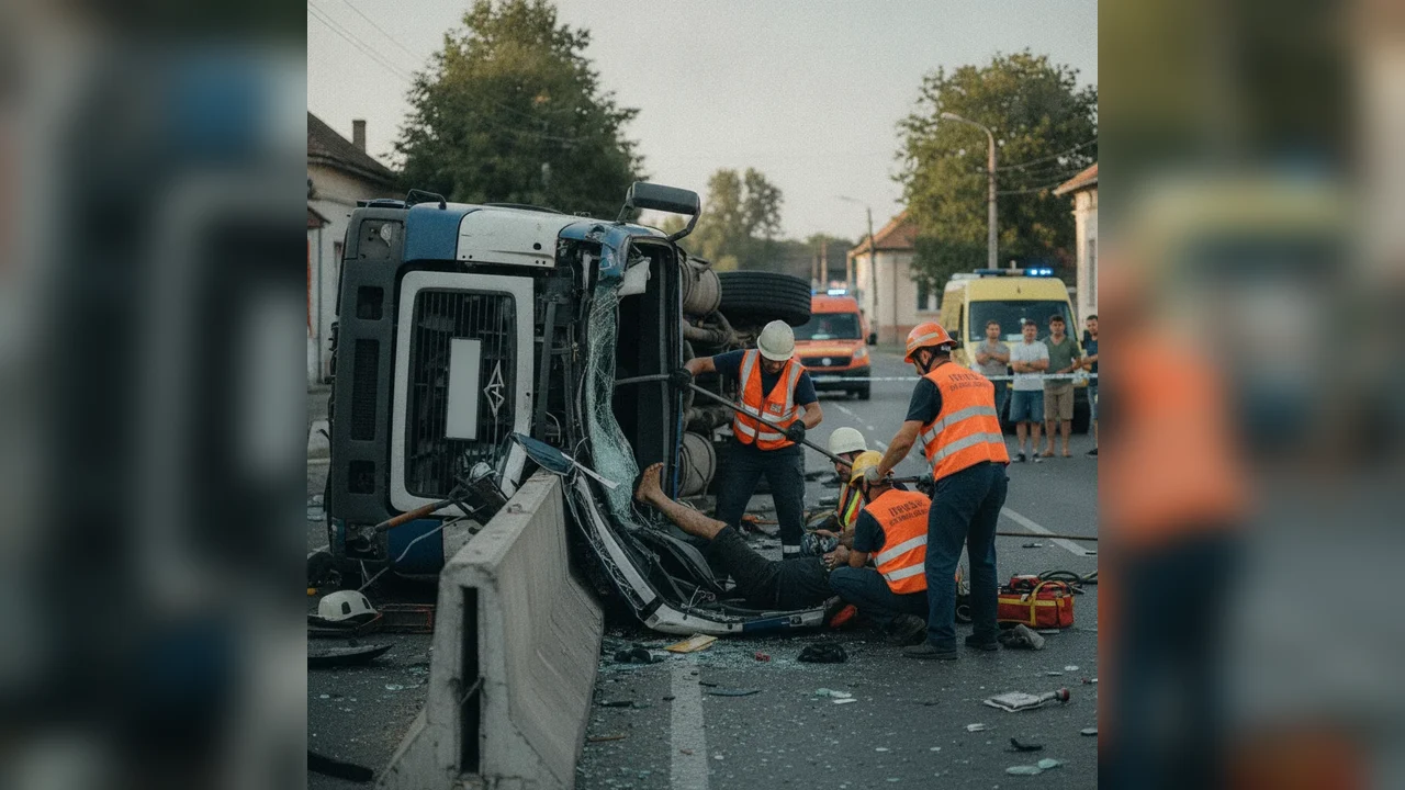 Accident la Sebeș: Persoană prinsă sub cabina unui camion