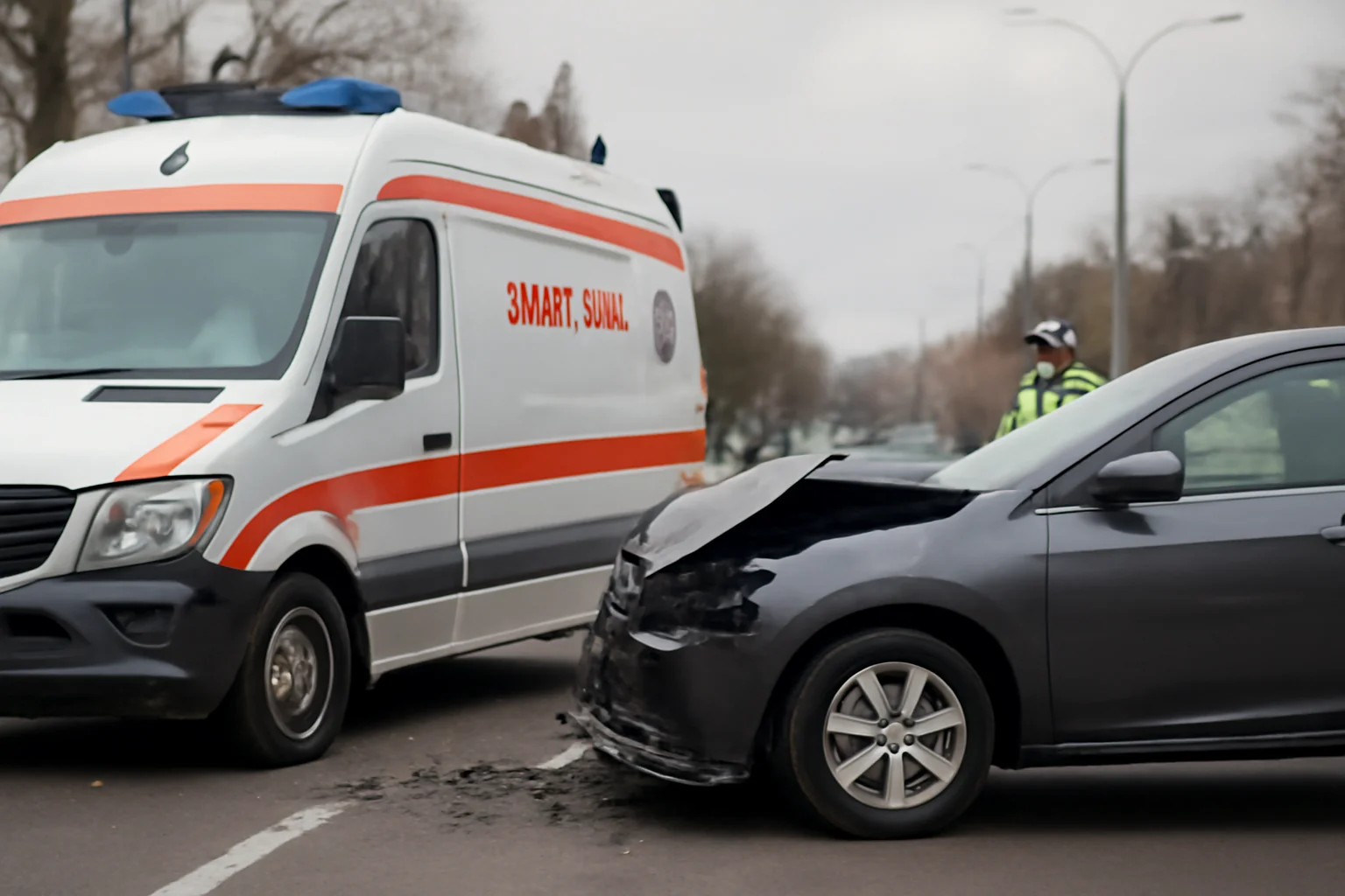 Accident rutier în Alba Iulia: Ambulanță și autoturism implicate