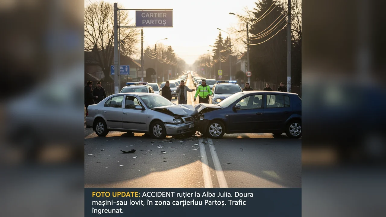 Accident rutier la Alba Iulia, în cartierul Partoș – Două mașini implicate, trafic îngreunat