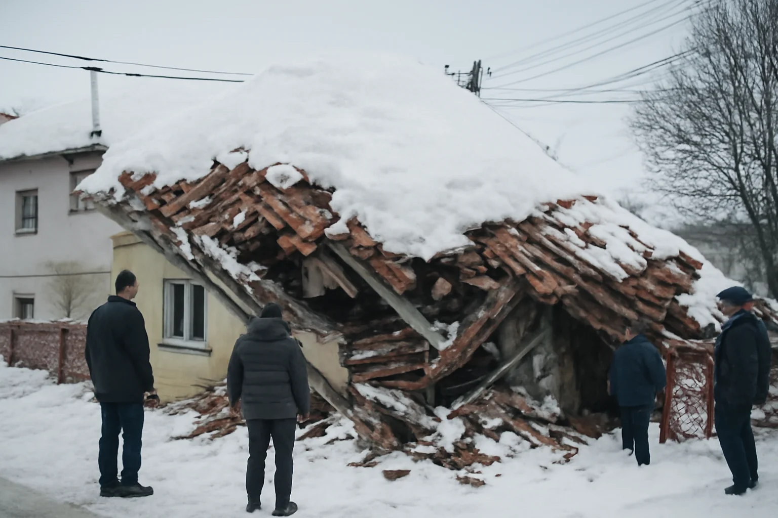 Acoperiș de casă refăcut rapid după prăbușire din cauza zăpezii la Teiuș, județul Alba