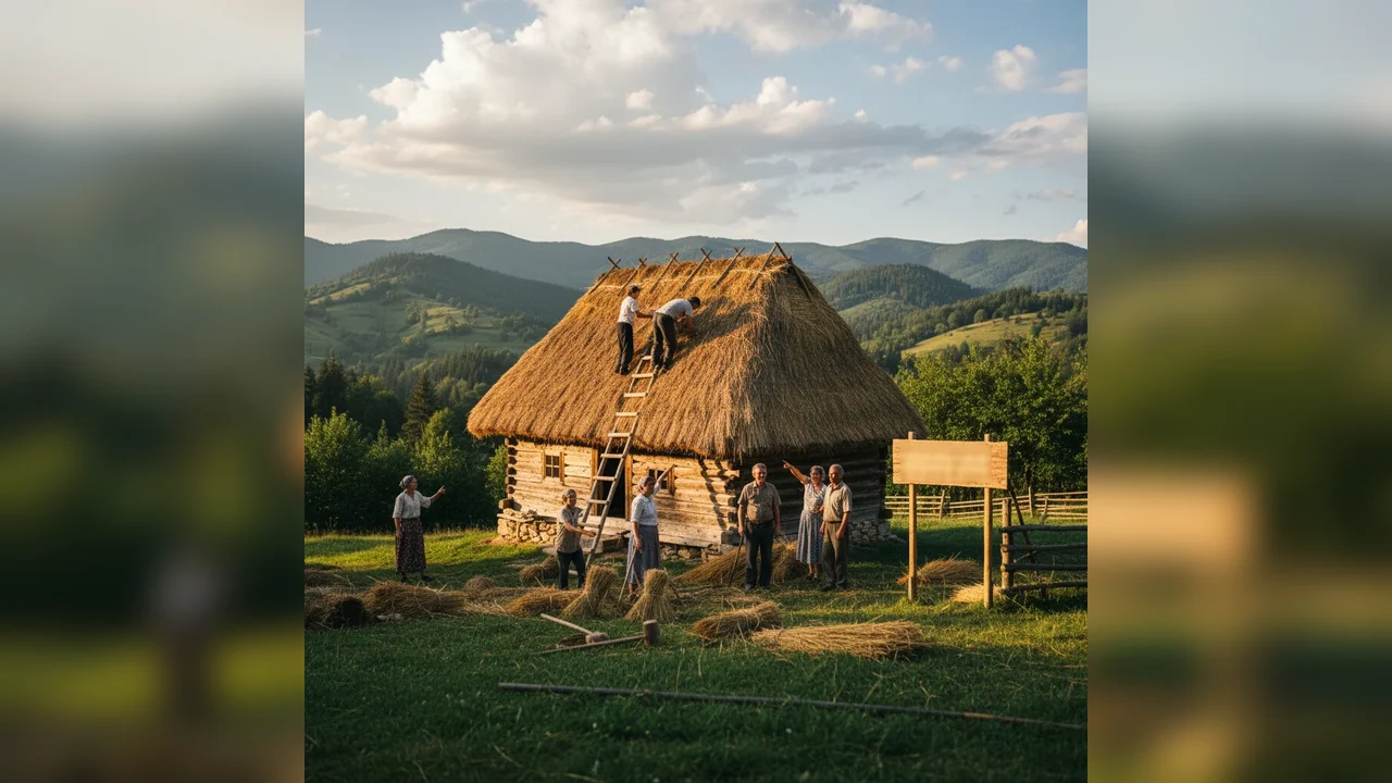 Acoperiș de paie restaurat la o casă de 150 de ani din Apuseni