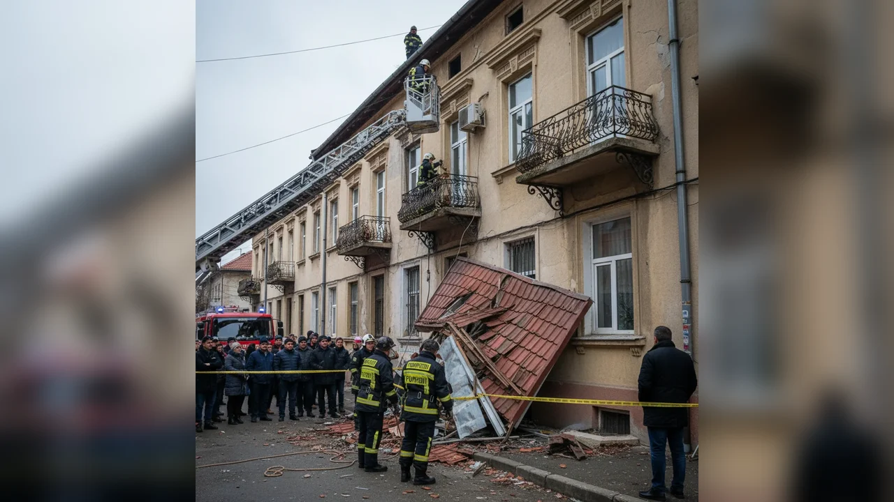 Acoperiș desprins de la un balcon, în condiții de iarnă severă: intervenție a pompierilor din Câmpeni la o locuință din Alba Iulia