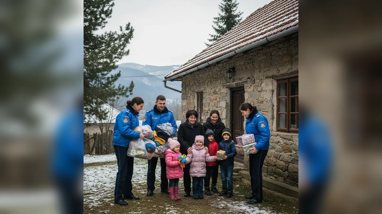 Acțiune umanitară la Alba Iulia: jandarmii sprijină o familie care a adoptat cinci copii