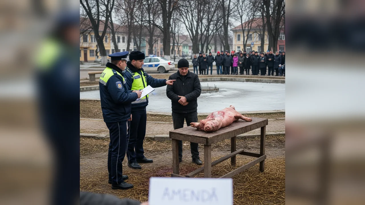 Amendă aplicată unui bărbat din Teiuș pentru tăierea porcului pe domeniul public de sărbători