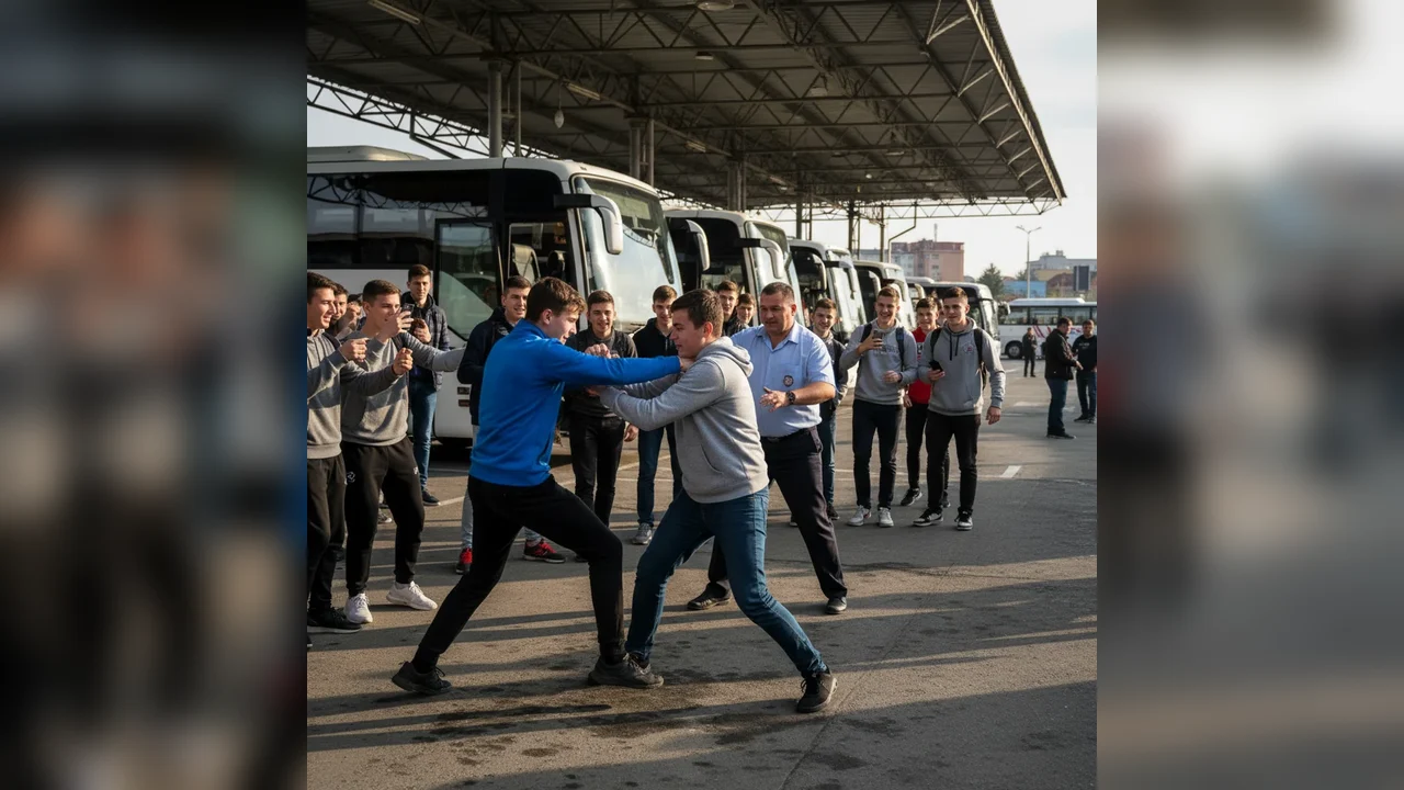 Bătaie între doi liceeni în autogara din Sebeș, oprită de un șofer în timp ce colegii râdeau și glumeau