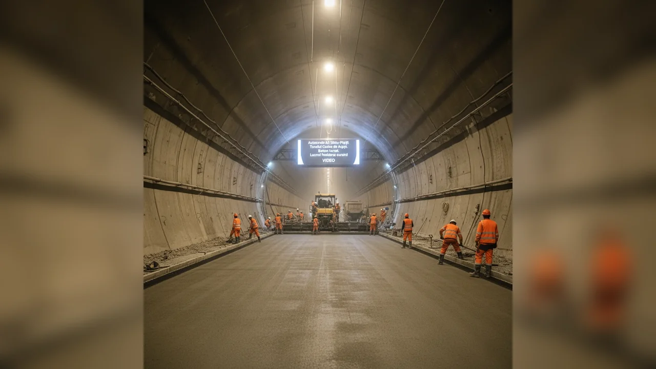 Betonul rutier turnat în tunelul Curtea de Argeș pe Autostrada A1 Sibiu-Pitești – Termenul final al lucrărilor