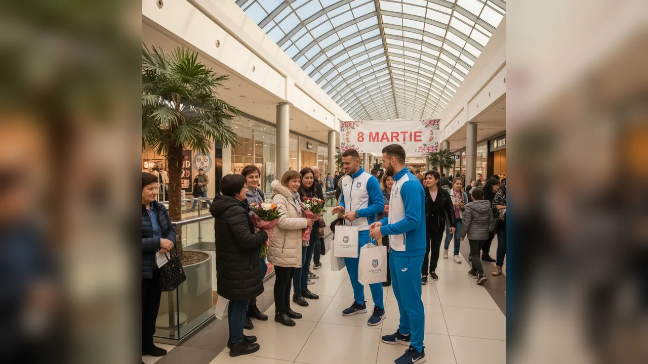 Cadouri de 8 Martie oferite de CSM Unirea Alba Iulia în mallul din oraș