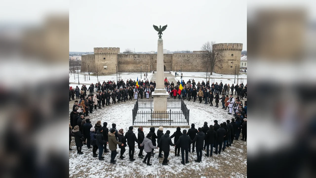Ceremonie Hora Unirii în centrul Aiudului pe 24 ianuarie, la sărbătoarea Unirii Principatelor Române