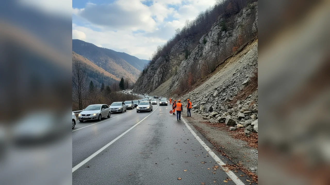 Circulație deviată pe DN 7, în zona Boița, după surparea unor pietre de pe versant