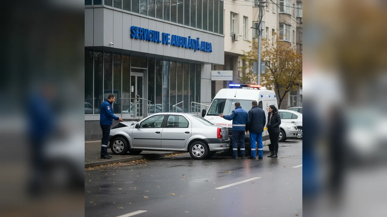Coliziune ușoară între două autoturisme pe Calea Moților, în Alba Iulia, în fața Serviciului de Ambulanță