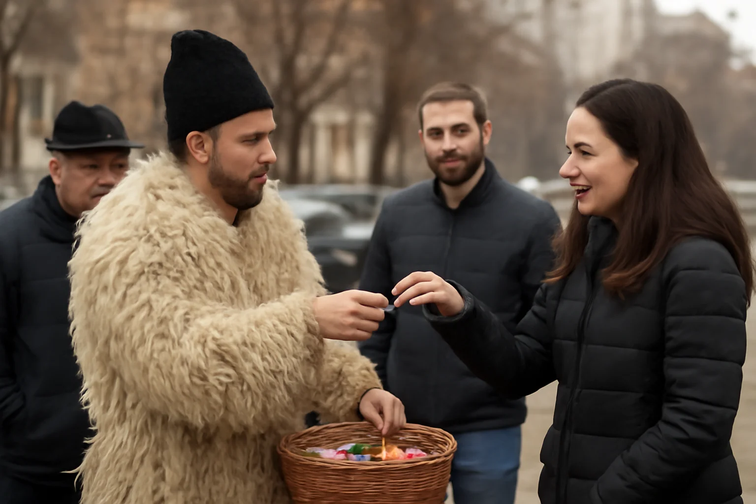 Coșarii împart dulciuri pe stradă pentru o tradiție veche