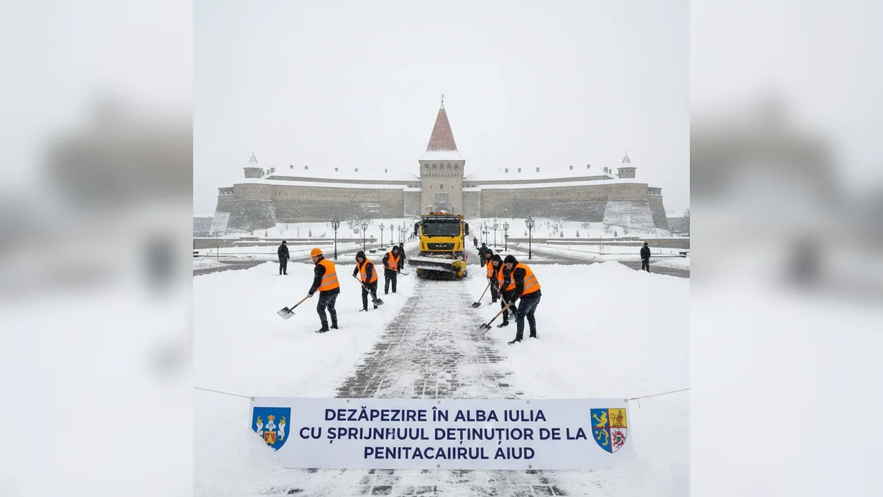 Deszăpezire în Alba Iulia cu sprijinul deținuților de la Penitenciarul Aiud