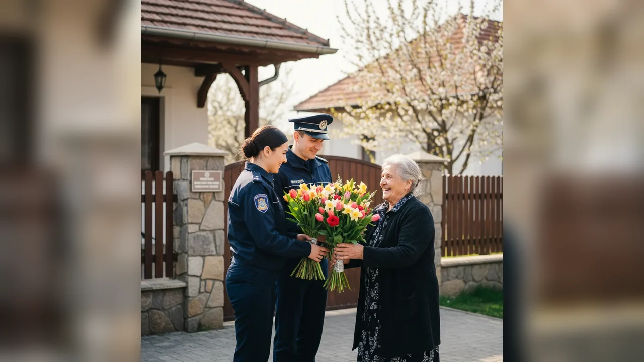 Doi agenți de poliție din Alba au oferit flori profesoarei care i-a sprijinit la pregătirea examenului de admitere de 8 martie