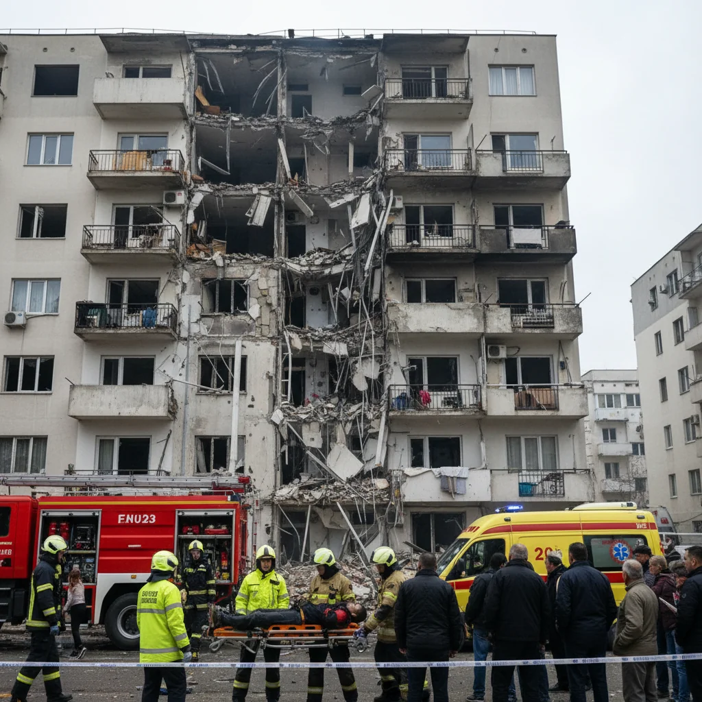 Explozie într-un bloc din Alba Iulia: doi răniți și mai multe apartamente avariate
