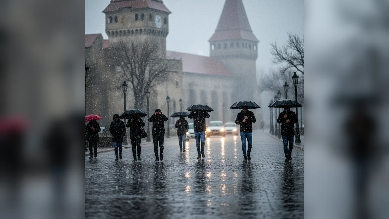Grindină și vreme instabilă la Alba Iulia, la final de februarie 2026