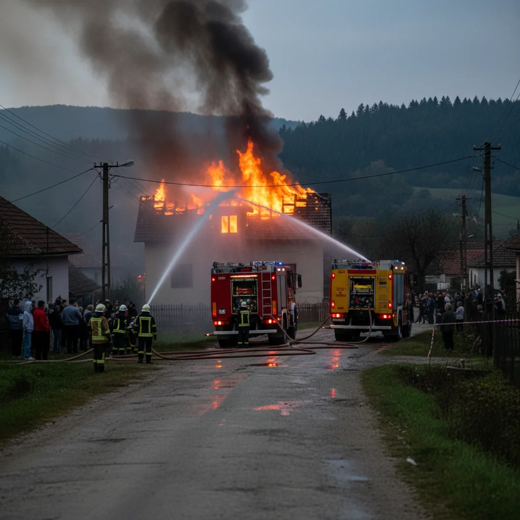 Incendiu la o locuință din Ceru Băcăinți, intervenție a pompierilor din Sebeș, anunțată de la Alba Iulia