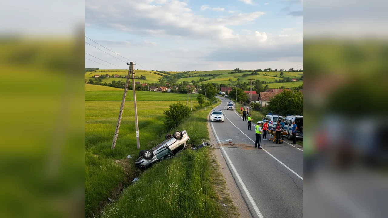Mașină răsturnată la Cricău, lângă Alba Iulia: o persoană rănită în urma unui accident rutier