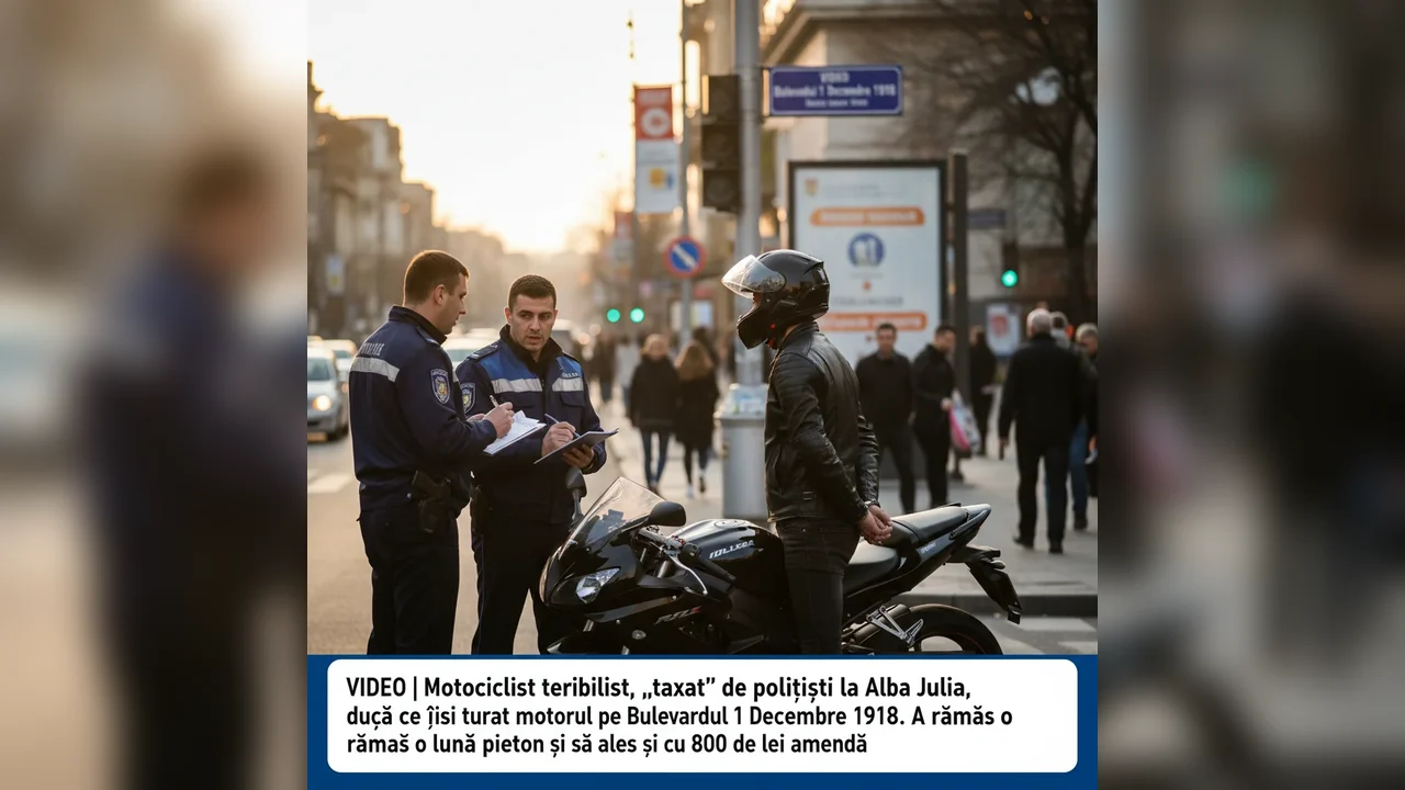 Motociclist surprins pe Bulevardul 1 Decembrie, amendat cu 800 lei