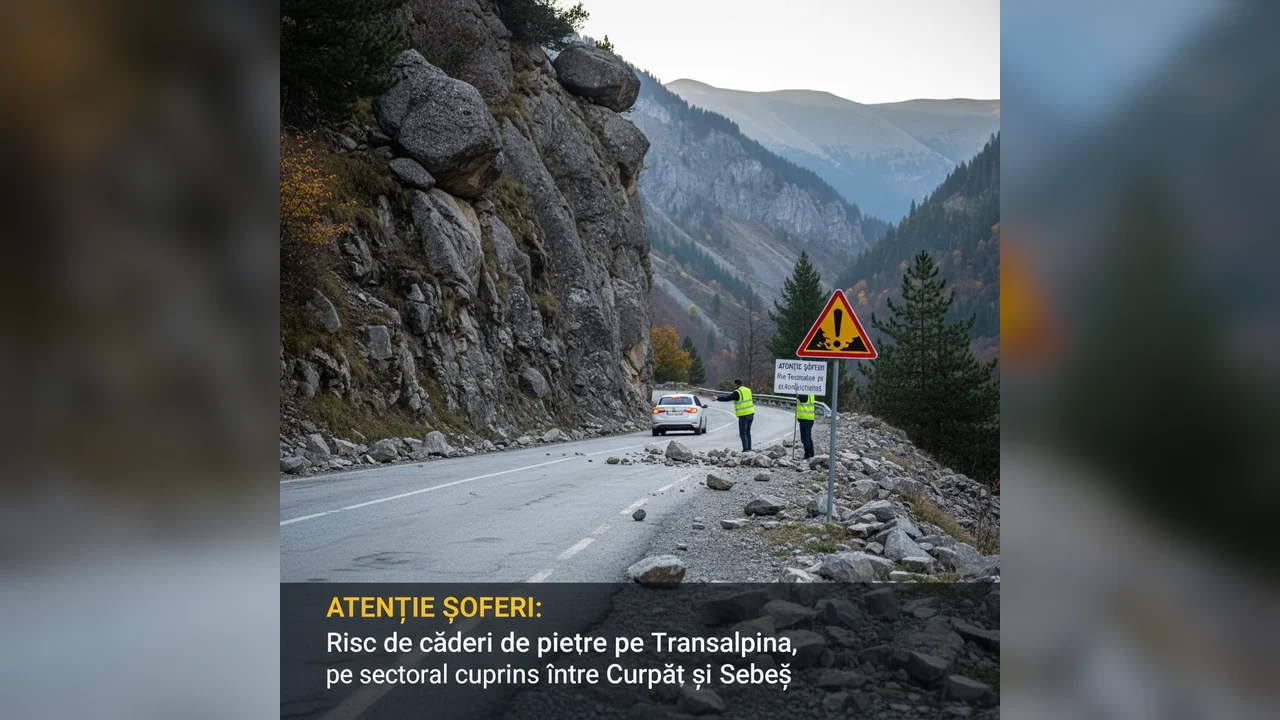 pericol de pietre căzătoare pe tronsonul de drum dintre Curpăt și Sebeș pe Transalpina
