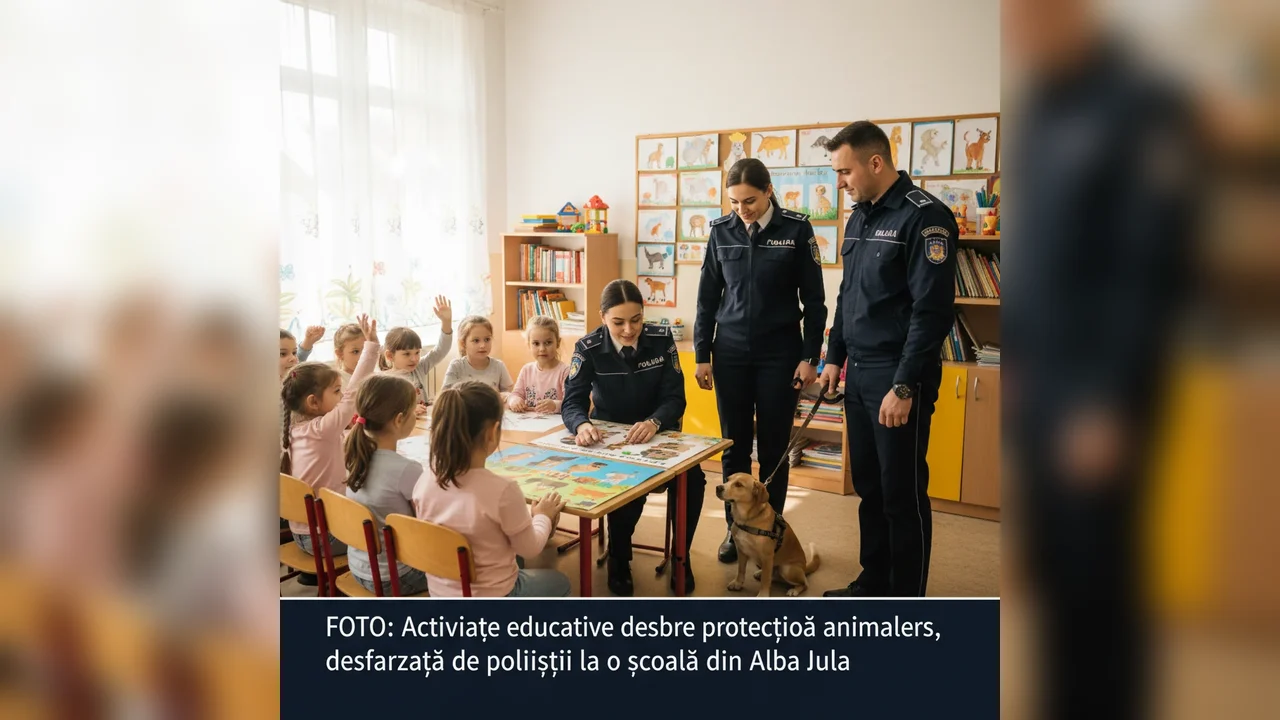 Polițiștii din Alba Iulia desfășoară o activitate educativă despre protecția animalelor la o școală locală