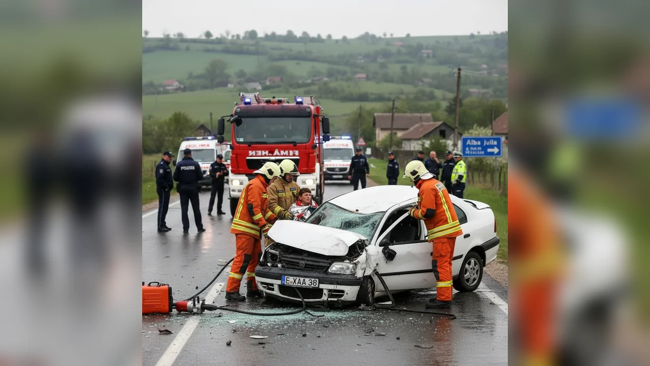 Pompierii din Alba au scos o victimă din mașină