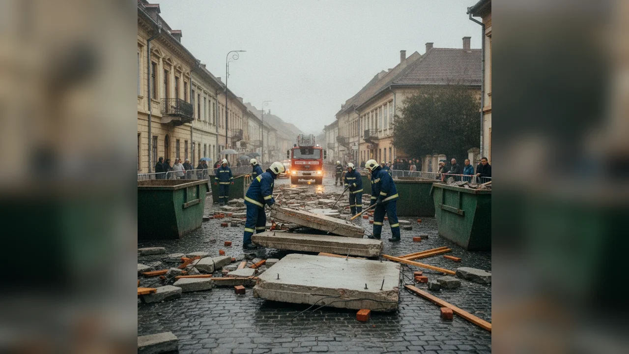 Pompierii intervin pe Vasile Goldiș: Elemente de construcție căzute