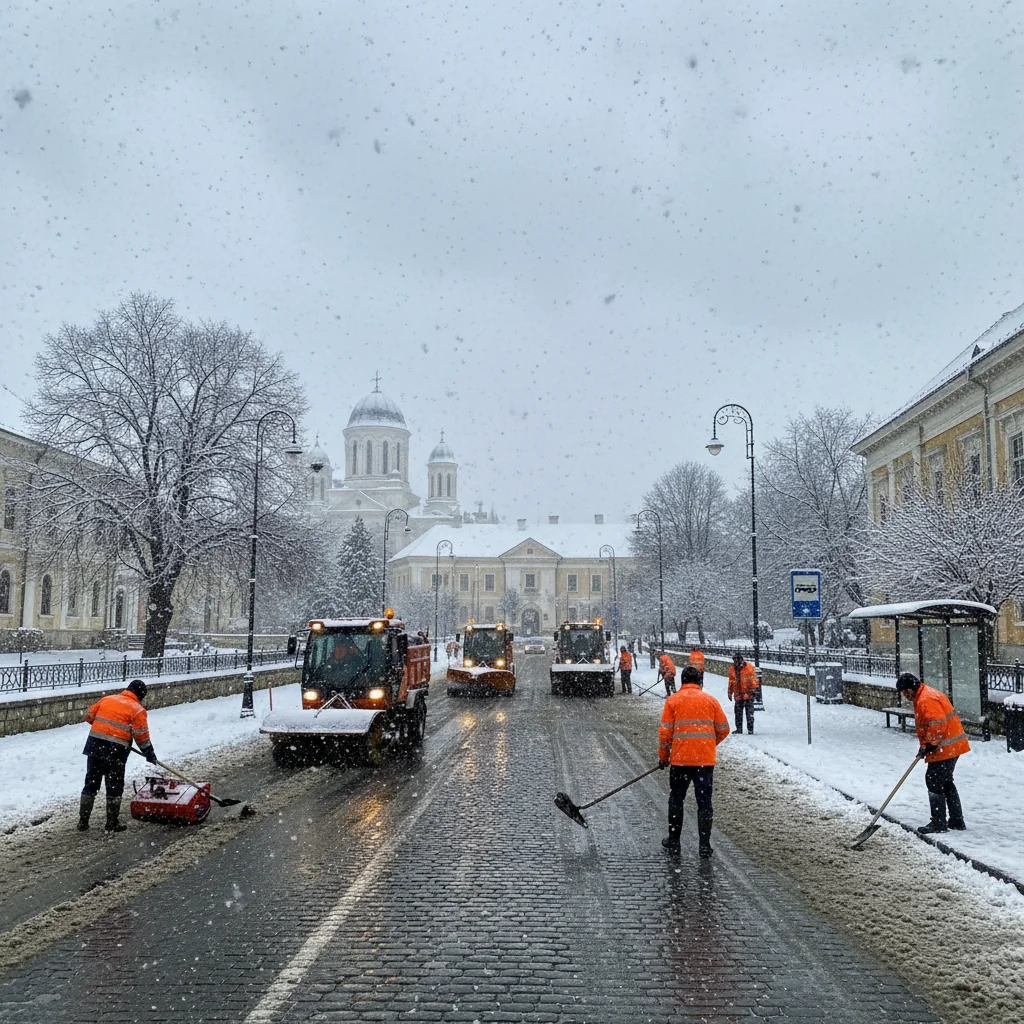 Prima ninsoare din sezon la Alba Iulia aduce prime intervenții de deszăpezire