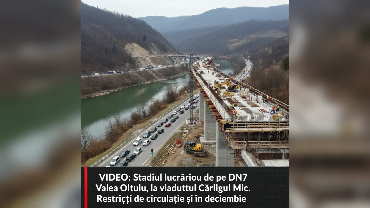 Progresul lucrărilor la viaductul Cârligul Mic pe DN7 Valea Oltului și restricții de circulație în decembrie