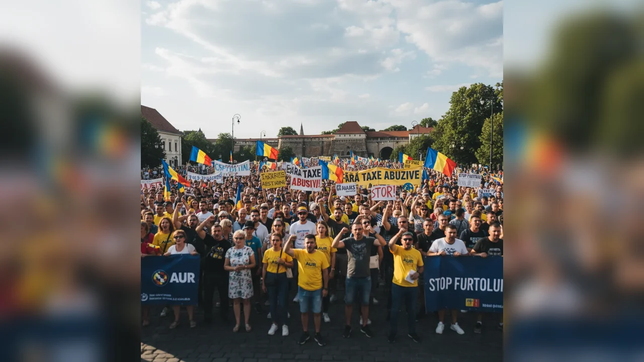 Protest la Alba Iulia susținut de AUR împotriva măsurilor fiscale și a rezultatului alegerilor