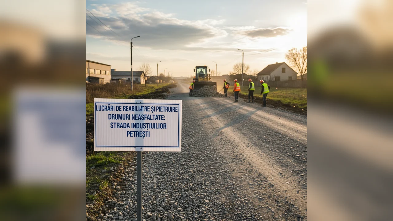 Reabilitare și pietruire drum neasfaltat pe Strada Industriilor din Petrești