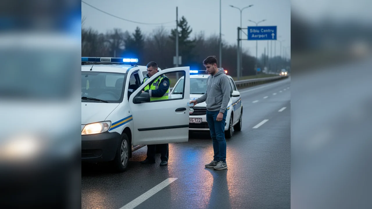 Șofer de 21 de ani din Alba, depistat de polițiștii sibieni conducând o autoutilitară fără permis, pe ce drum a fost tras pe dreapta