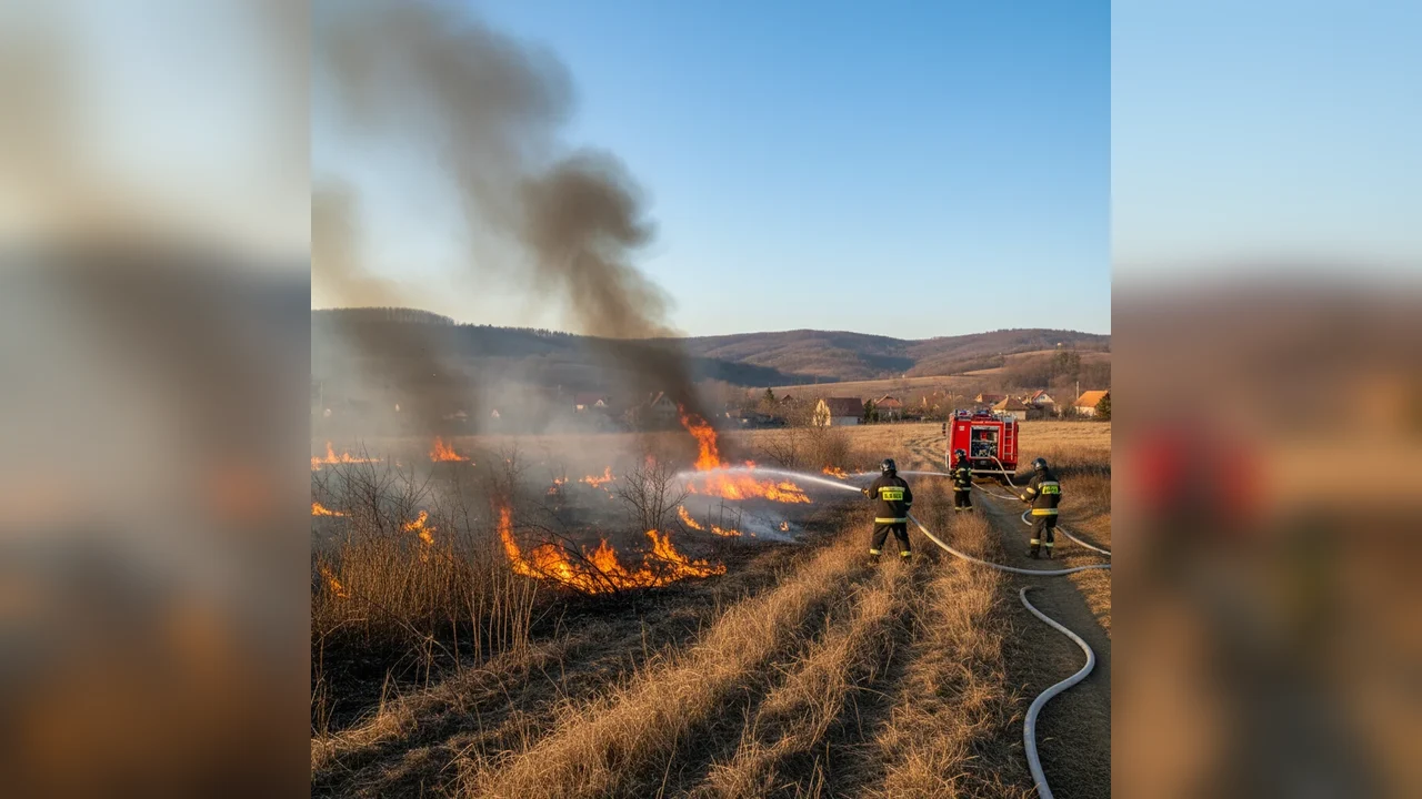 Suprafață de vegetație afectată de incendiu lângă Alba Iulia, la Săliștea-Deal