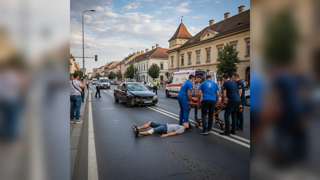 tânăr lovit de mașină după ce a traversat neregulamentar, transportat la spital
