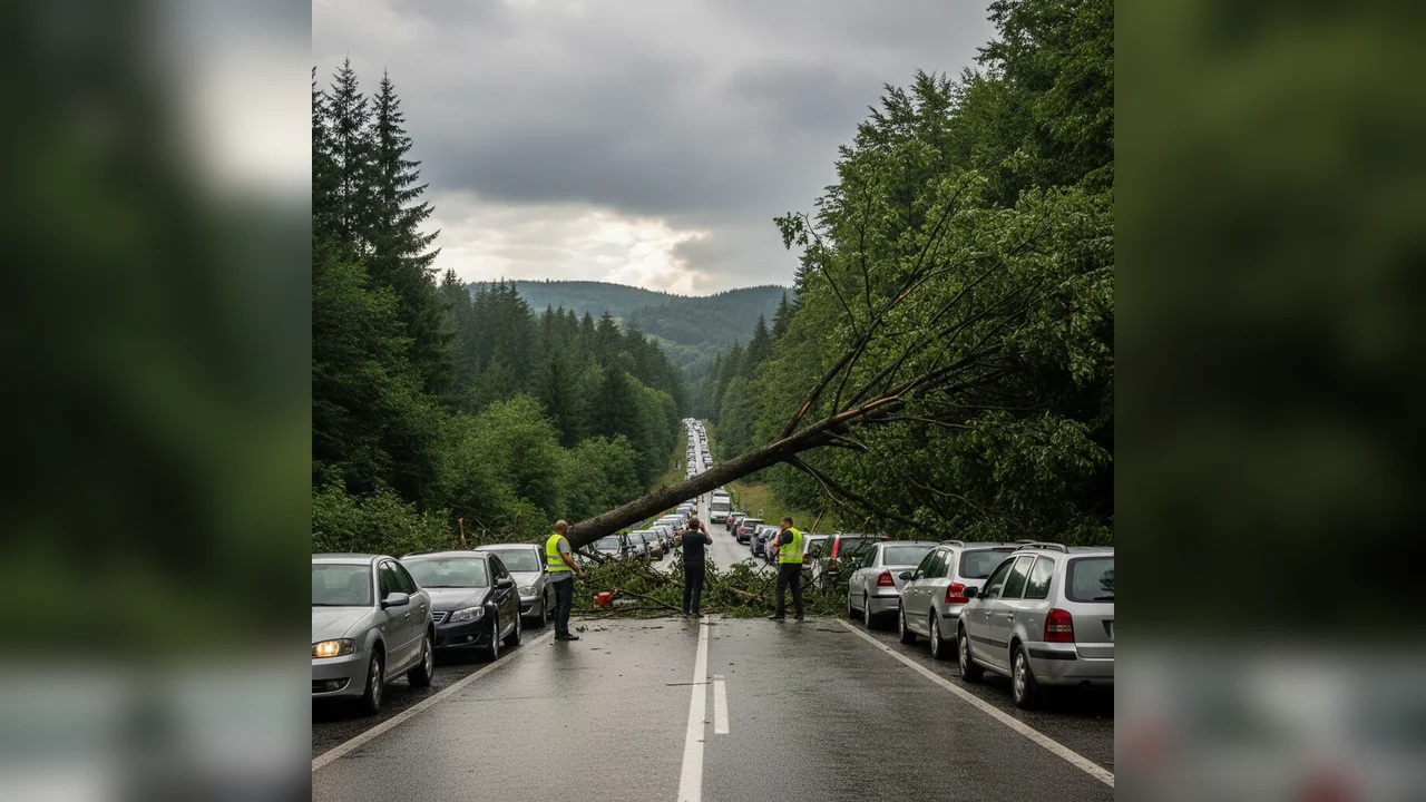 Trafic rutier întrerupt pe DN 74, în zona Bucium Cerbu, județul Alba, după căderea unui copac