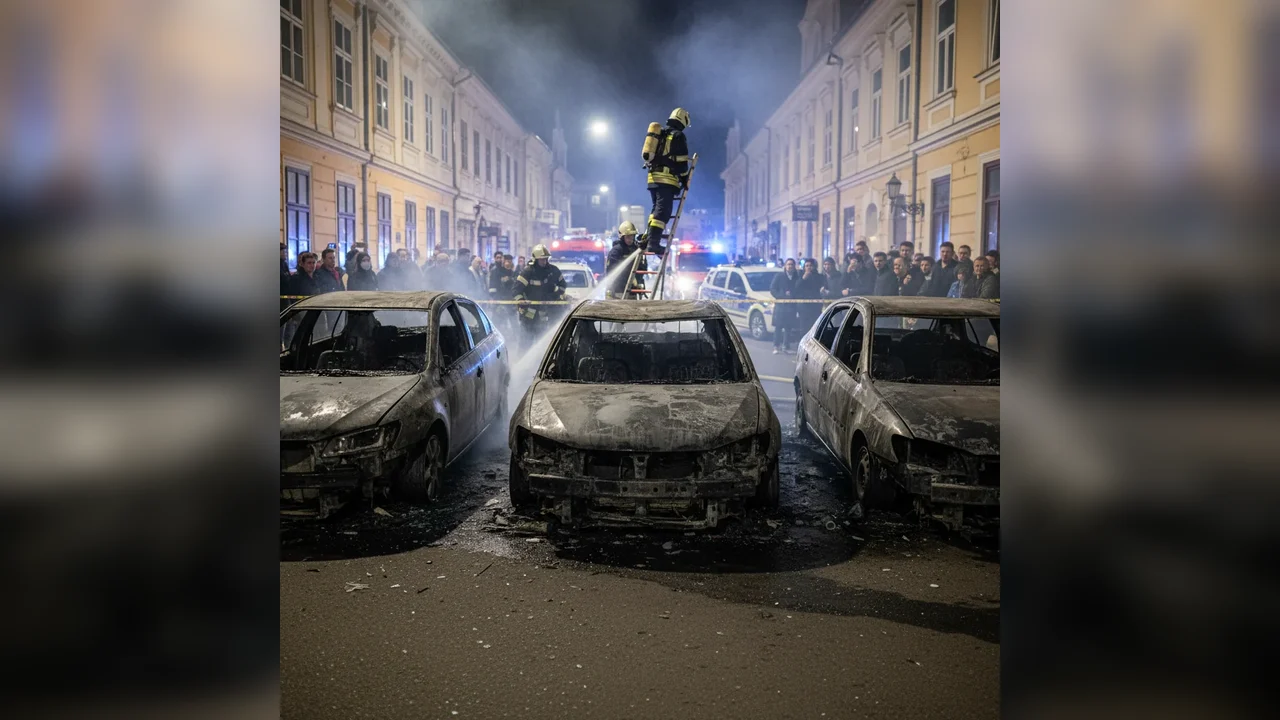 Trei autoturisme afectate de un incendiu în Alba Iulia, în parcarea unui bloc