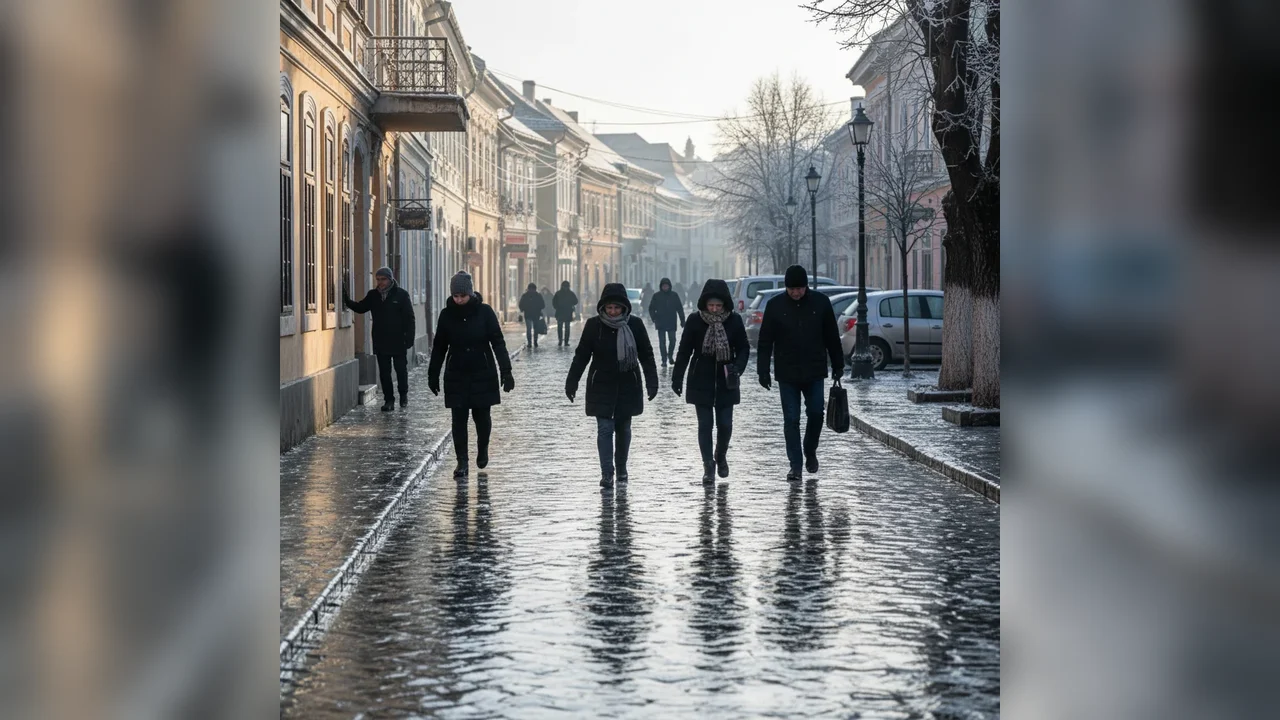 Trotuare înghețate la Alba Iulia: dimineață dificilă pentru pietoni pe 16 ianuarie