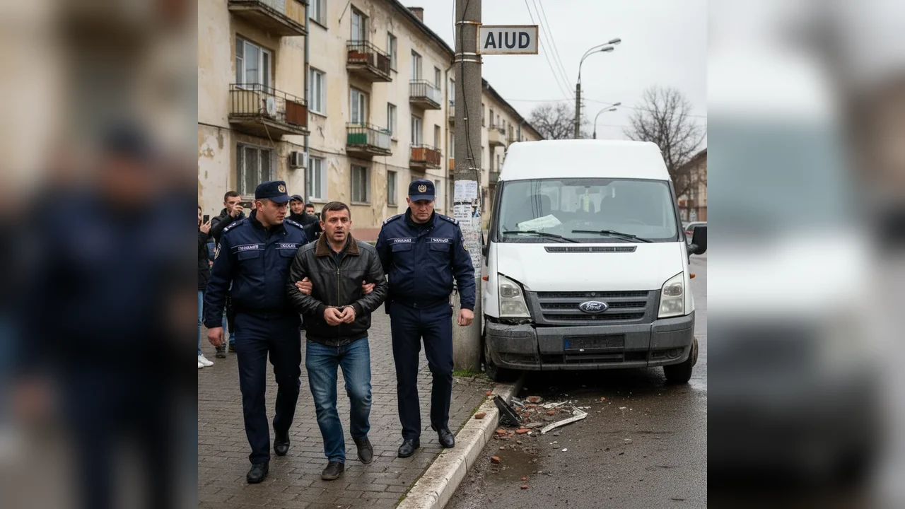 Un bărbat în tranzit prin Aiud a furat un microbuz și a condus prin oraș